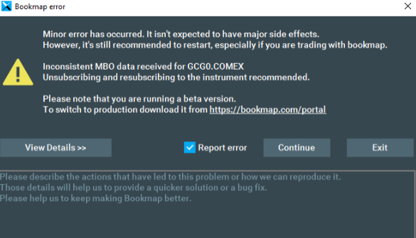 Rithmic Inconsistent MBO Data Received screenshot