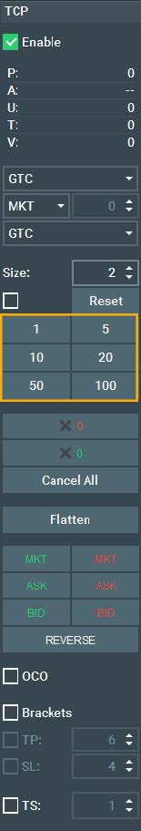 Orders Size Modification Buttons screenshot