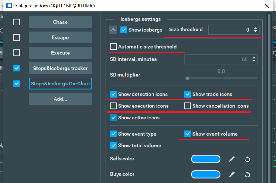 Stops & Icebergs Orders On-Chart Indicator scrnsht