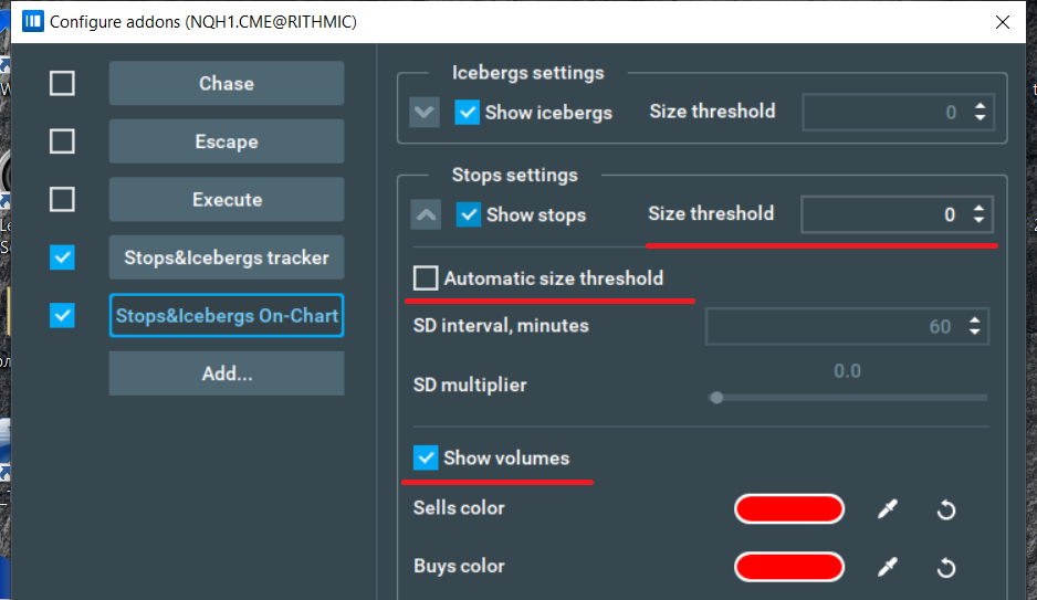 Stops & Icebergs Orders On-Chart Indicator scrnsht